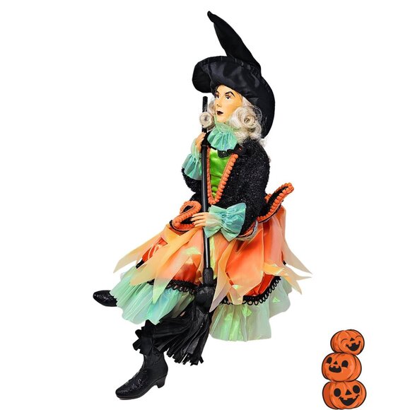 24" Halloween Blond Witch with Orange and Green Dress, Party Decor Wreath Center - Picture 4 of 4
